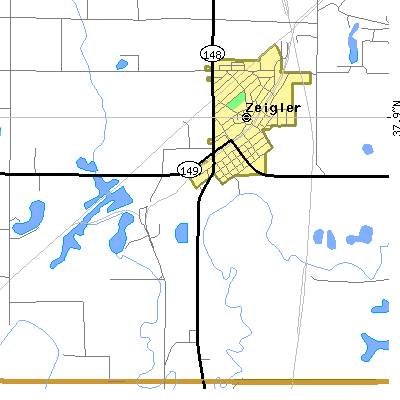 Zip code 62999 close-up map