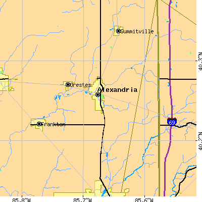 Zip code 46001 close-up map