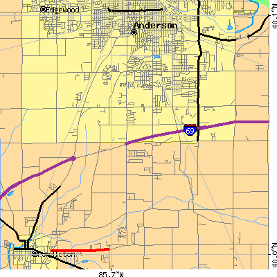 Zip code 46013 close-up map