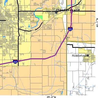 Zip code 46017 close-up map