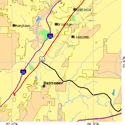 Zip code 35020 close-up map
