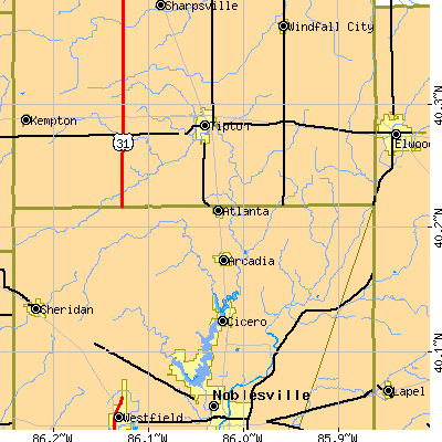Zip code 46031 close-up map