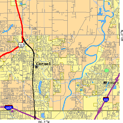 Zip code 46033 close-up map
