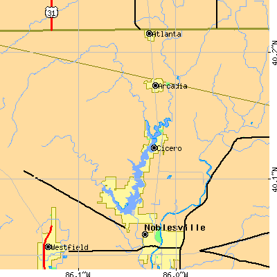 Zip code 46034 close-up map