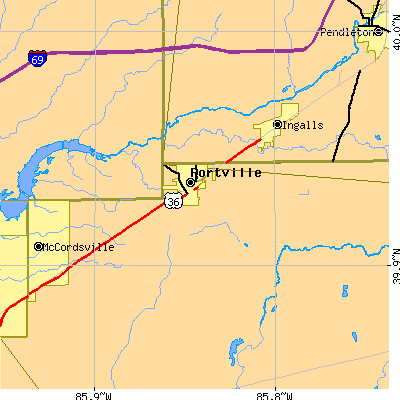 Zip code 46040 close-up map
