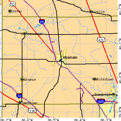 Zip code 46052 close-up map
