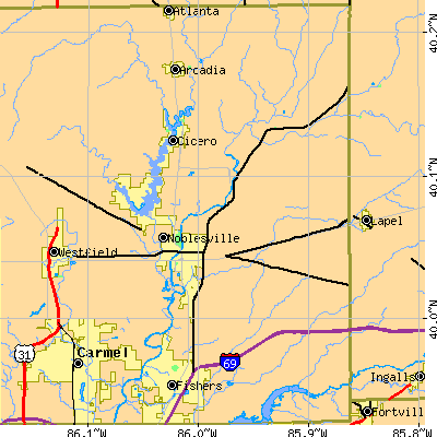 Zip code 46060 close-up map