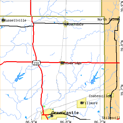 Zip code 46105 close-up map