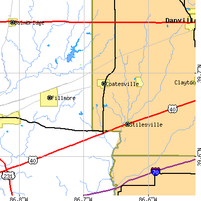 Zip code 46121 close-up map