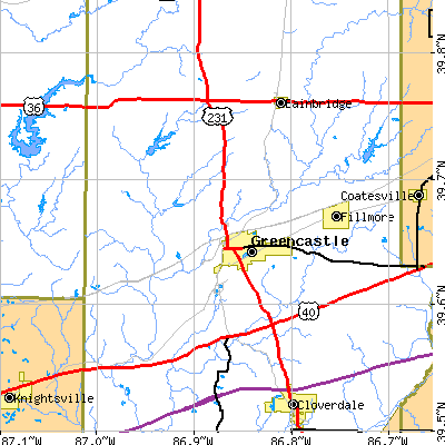 Zip code 46135 close-up map