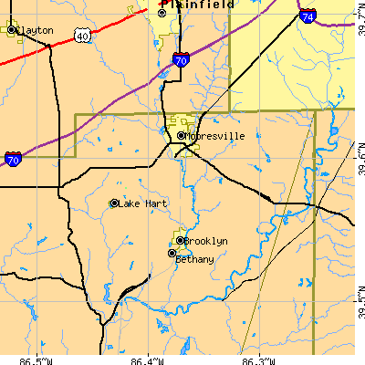 Zip code 46158 close-up map