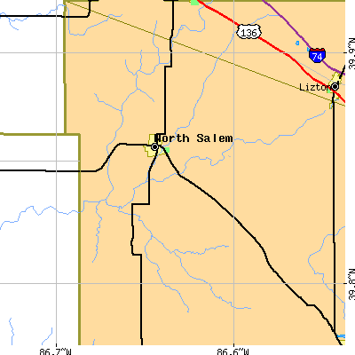 Zip code 46165 close-up map