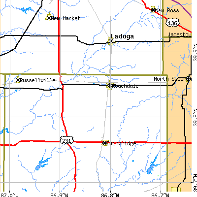 Zip code 46172 close-up map