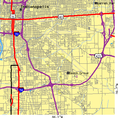 Zip code 46203 close-up map