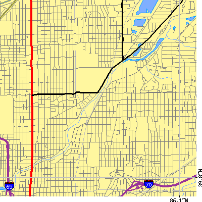 Zip code 46205 close-up map