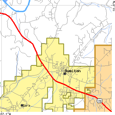 Zip code 35148 close-up map