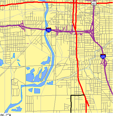 Zip code 46225 close-up map