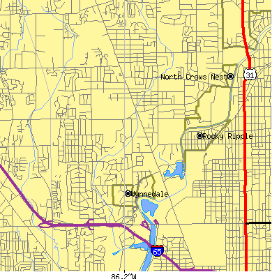 Zip code 46228 close-up map