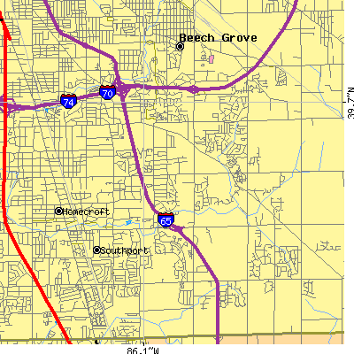 Zip code 46237 close-up map