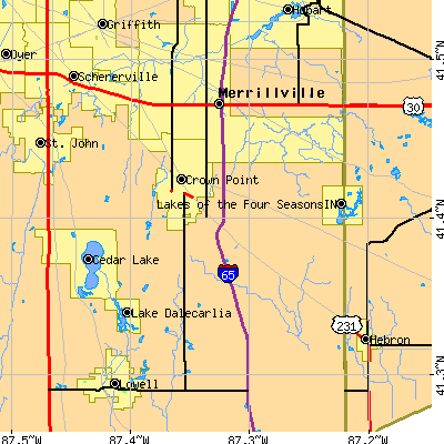Zip code 46307 close-up map