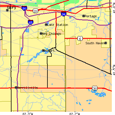 Zip code 46342 close-up map