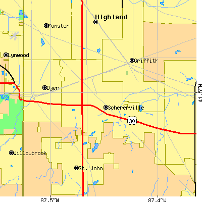 Zip code 46375 close-up map