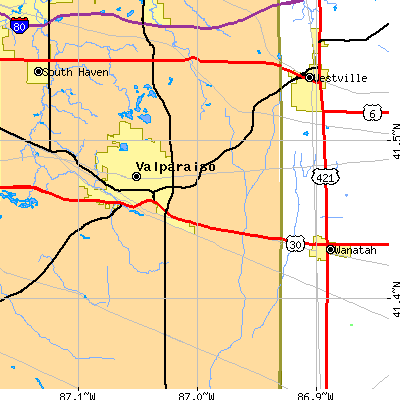 Zip code 46383 close-up map