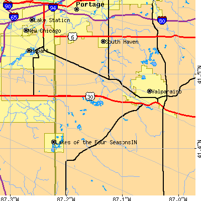 Zip code 46385 close-up map