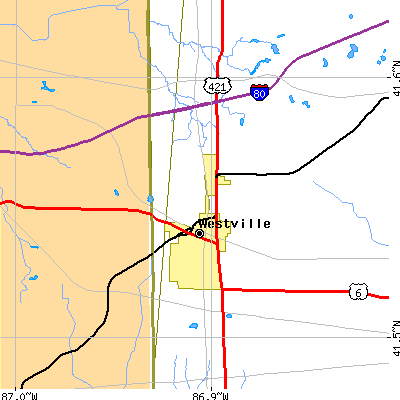 Zip code 46391 close-up map