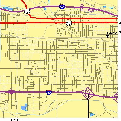 Zip code 46404 close-up map