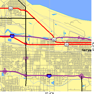 Zip code 46406 close-up map