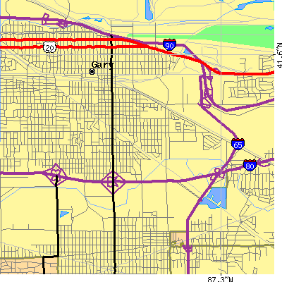 Zip code 46407 close-up map