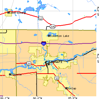 Zip code 46514 close-up map