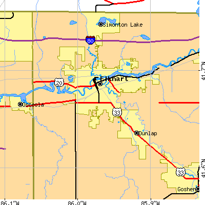 Zip code 46516 close-up map