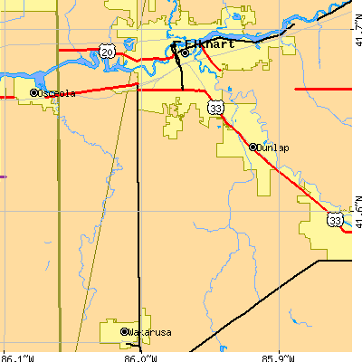 Zip code 46517 close-up map