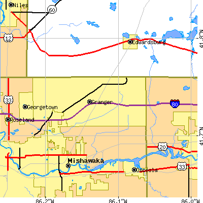 Zip code 46530 close-up map