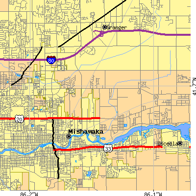 Zip code 46545 close-up map