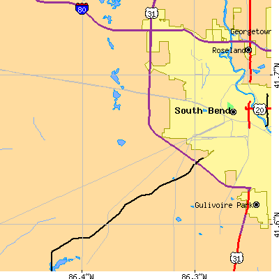 Zip code 46619 close-up map