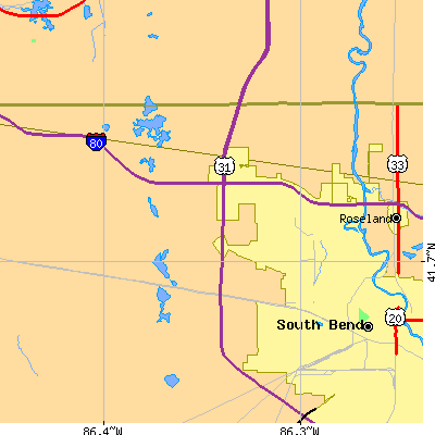 Zip code 46628 close-up map