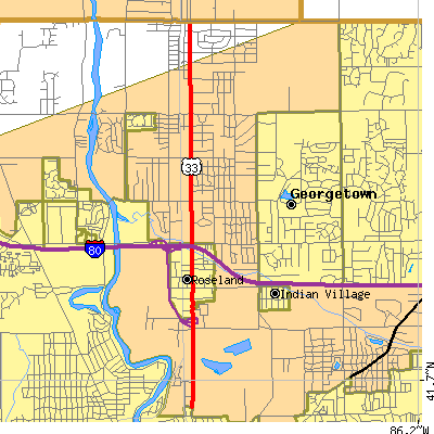 Zip code 46637 close-up map