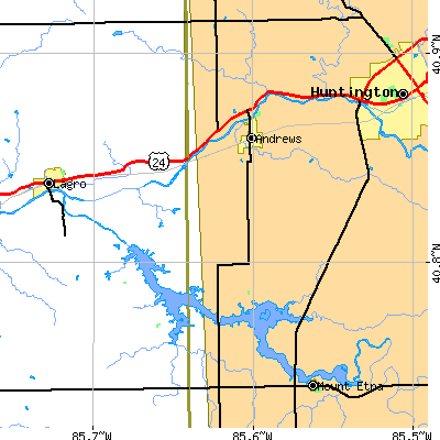 Zip code 46702 close-up map