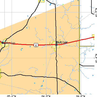 Zip code 46721 close-up map