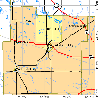 Zip code 46725 close-up map