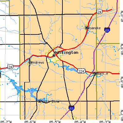Zip code 46750 close-up map