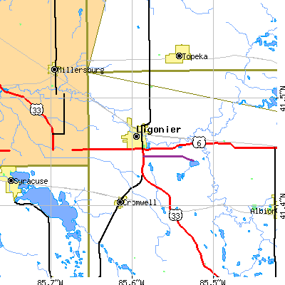 Zip code 46767 close-up map