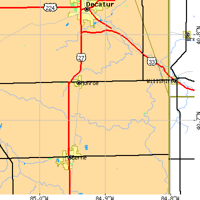 Zip code 46772 close-up map
