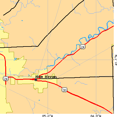 Zip code 46774 close-up map
