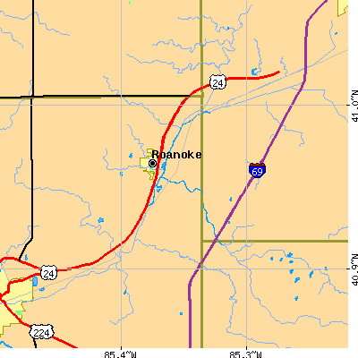 Zip code 46783 close-up map