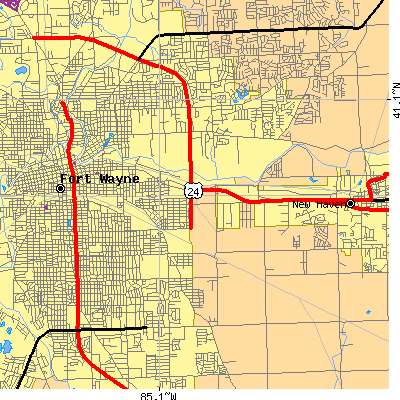 Zip code 46803 close-up map
