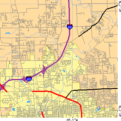 Zip code 46825 close-up map